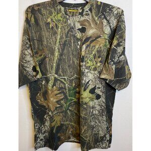 Vintage SASQUATCH Mossy Oak Breakup Camo Shirt Size XL Short Sleeve USA Hunting